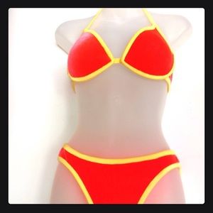 Hot Orange Velvet and Yellow Bikini
